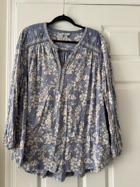 Lucky Brand Blue Floral Tunic Blouse